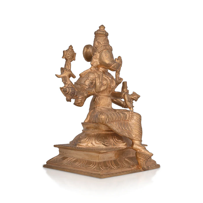 Varahi Amman Sitting on Base Murti - 9.7 x 7 Inches | Panchaloha Idol/ Varahi Amman Idol With 8 Hands for Pooja - Panchaloha Murties