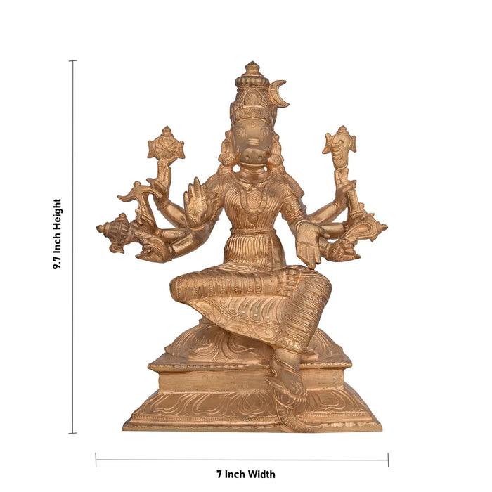 Varahi Amman Sitting on Base Murti - 9.7 x 7 Inches | Panchaloha Idol/ Varahi Amman Idol With 8 Hands for Pooja - Panchaloha Murties