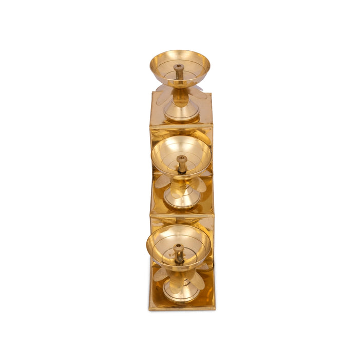Nanda Deepam With Base - 5.5 x 1.5 Inches | Brass 3 Step Lamp/ Nanda Vilakku/ Pooja Diya for Home