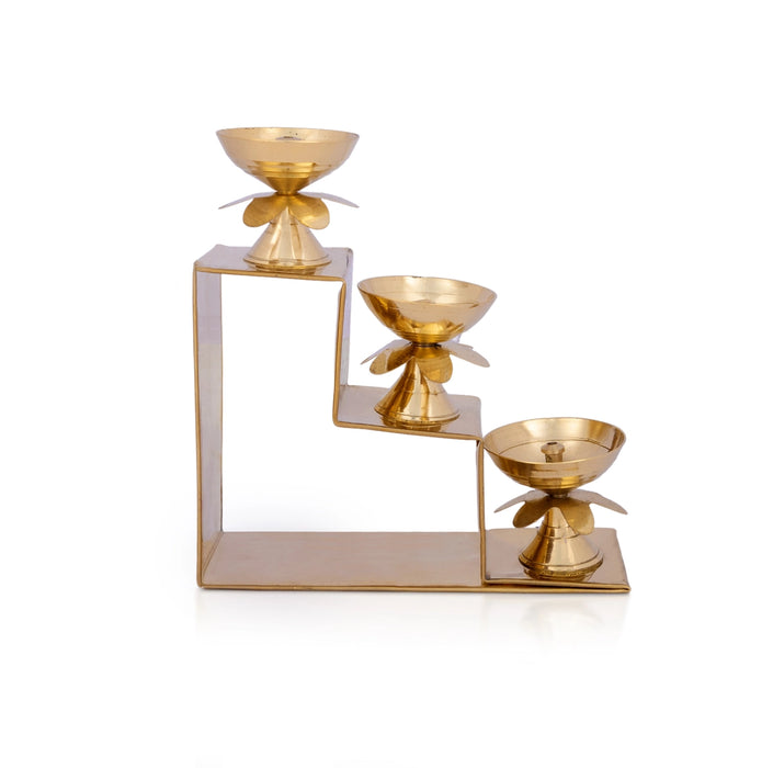 Nanda Deepam With Base - 5.5 x 1.5 Inches | Brass 3 Step Lamp/ Nanda Vilakku/ Pooja Diya for Home