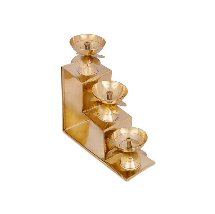 Nanda Deepam With Base - 5.5 x 1.5 Inches | Brass 3 Step Lamp/ Nanda Vilakku/ Pooja Diya for Home