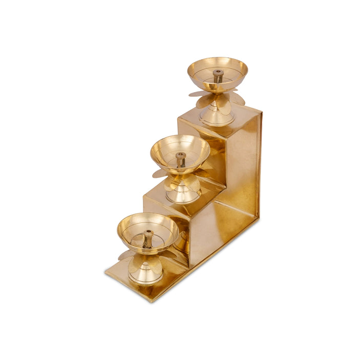 Nanda Deepam With Base - 5.5 x 1.5 Inches | Brass 3 Step Lamp/ Nanda Vilakku/ Pooja Diya for Home