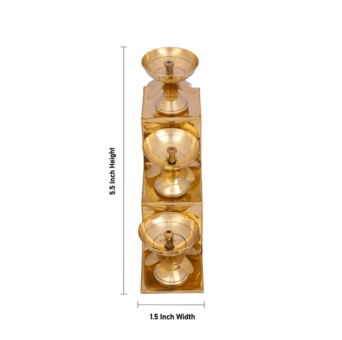 Nanda Deepam With Base - 5.5 x 1.5 Inches | Brass 3 Step Lamp/ Nanda Vilakku/ Pooja Diya for Home