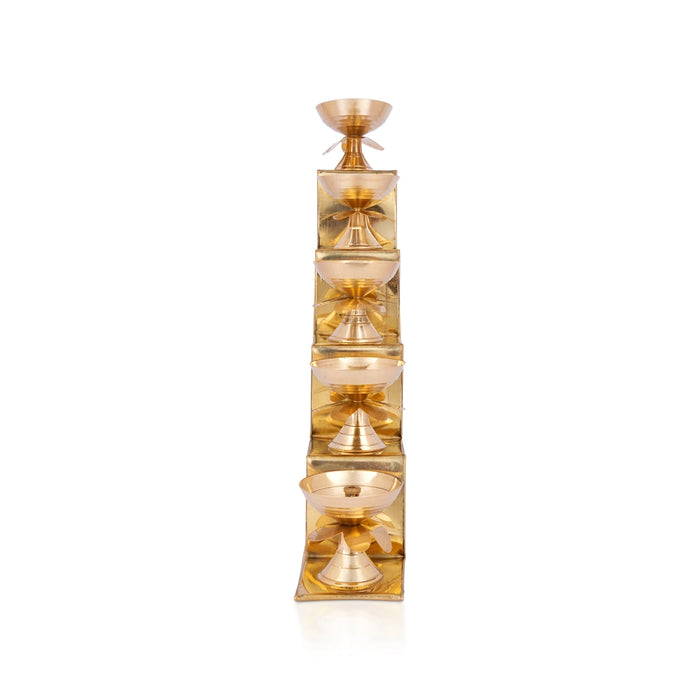 Nanda Deepam With Base - 9 x 1.5 Inches | Brass Lamp/ 5 Step Nanda Vilakku/ Nanda Vilakku for Temple