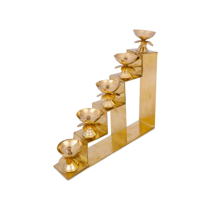 Nanda Deepam With Base - 9 x 1.5 Inches | Brass Lamp/ 5 Step Nanda Vilakku/ Nanda Vilakku for Temple