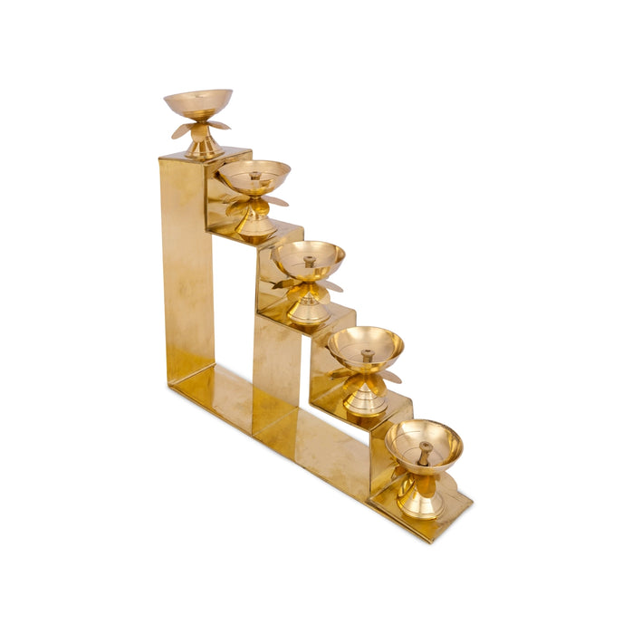 Nanda Deepam With Base - 9 x 1.5 Inches | Brass Lamp/ 5 Step Nanda Vilakku/ Nanda Vilakku for Temple