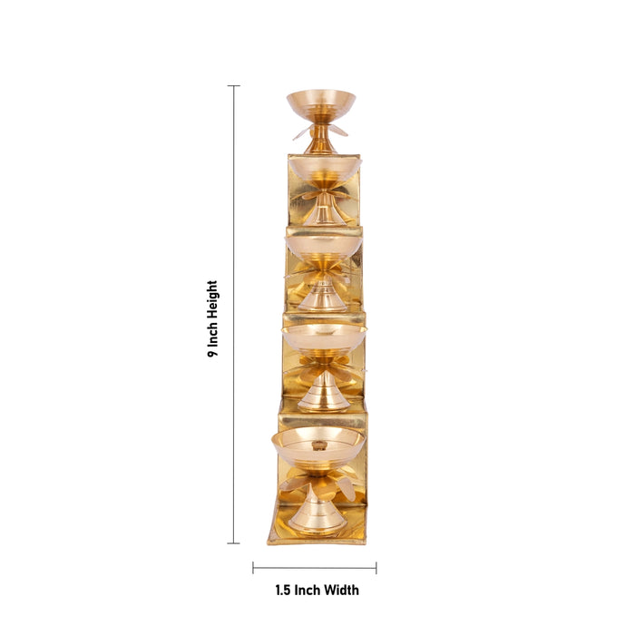 Nanda Deepam With Base - 9 x 1.5 Inches | Brass Lamp/ 5 Step Nanda Vilakku/ Nanda Vilakku for Temple