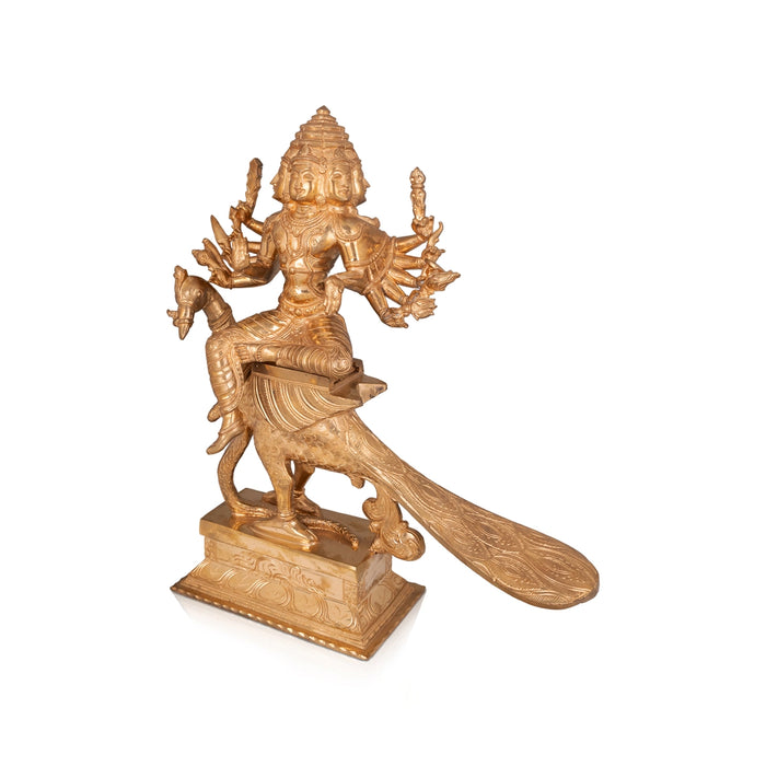 Arumuga Murugan With Peacock on Base Murti - 19 x 15 Inches | Panchaloha Idol/ Murugan Statue For Home & Pooja - Panchaloha Murties