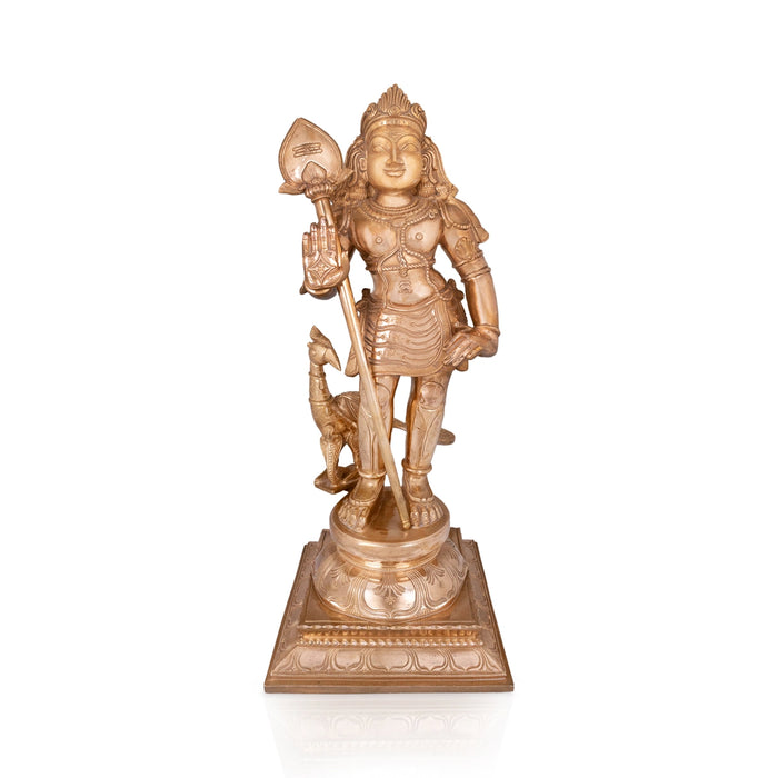 Murugar With Peacock On Base Murti - 25 x 12.5 Inches | Panchaloha Idol / Murugan Statue Decor For Home & Pooja - Panchaloha Murties