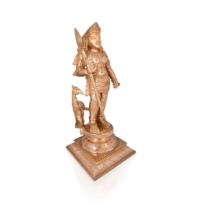 Murugar With Peacock On Base Murti - 25 x 12.5 Inches | Panchaloha Idol / Murugan Statue Decor For Home & Pooja - Panchaloha Murties