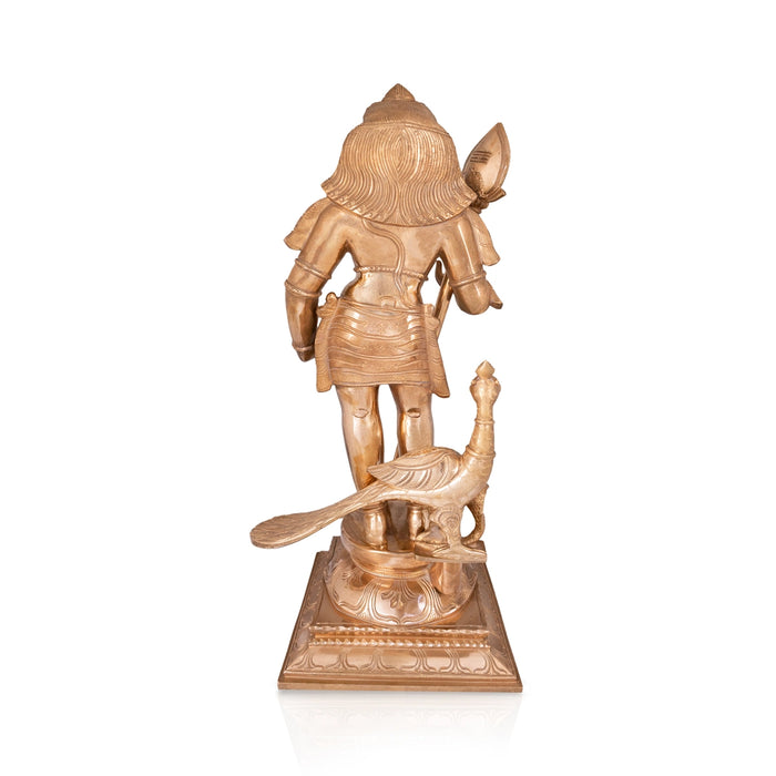 Murugar With Peacock On Base Murti - 25 x 12.5 Inches | Panchaloha Idol / Murugan Statue Decor For Home & Pooja - Panchaloha Murties