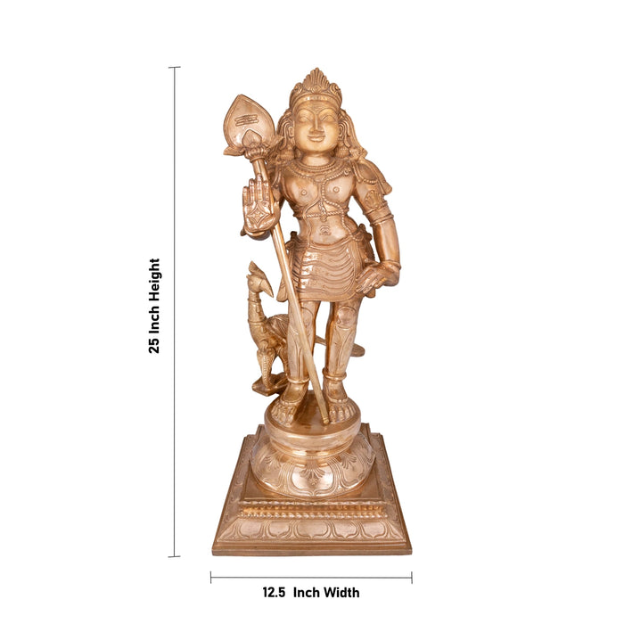 Murugar With Peacock On Base Murti - 25 x 12.5 Inches | Panchaloha Idol / Murugan Statue Decor For Home & Pooja - Panchaloha Murties