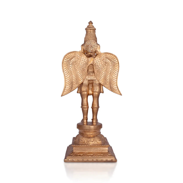 Garudan standing On Base Murti - 12 x 5 Inches | Panchaloham Statue / Garuda bhagavan Sculpture For Pooja - Panchaloha Murties