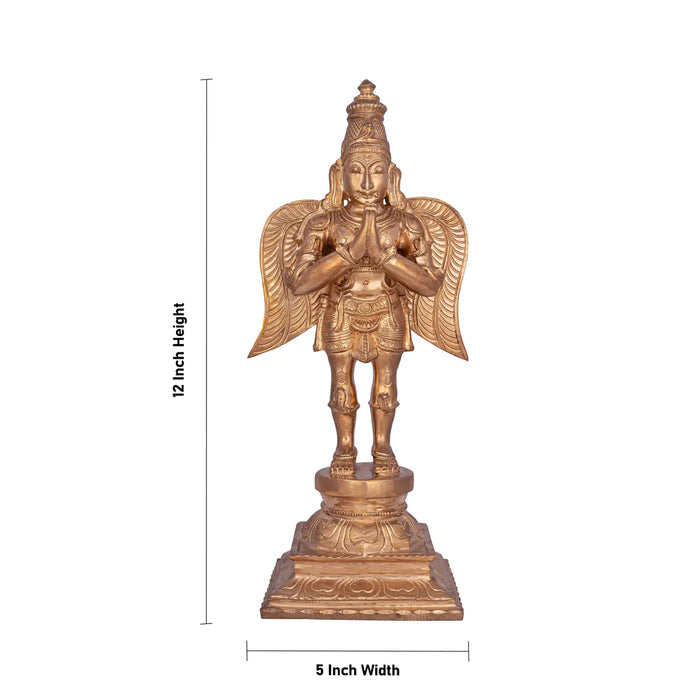 Garudan standing On Base Murti - 12 x 5 Inches | Panchaloham Statue / Garuda bhagavan Sculpture For Pooja - Panchaloha Murties