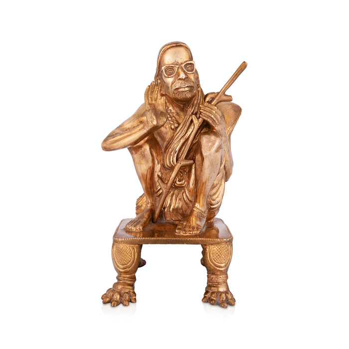 Kanchi Maha periyava Sitting on Chowki Murti - 9 x 4.5 Inches | Panchaloha Kanchi Periyava Statue For decor - Panchaloha Murties