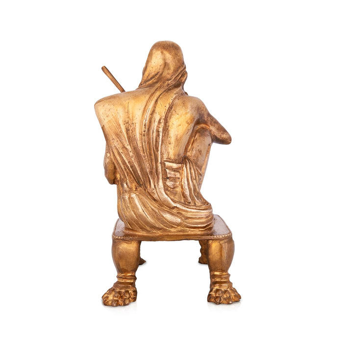 Kanchi Maha periyava Sitting on Chowki Murti - 9 x 4.5 Inches | Panchaloha Kanchi Periyava Statue For decor - Panchaloha Murties