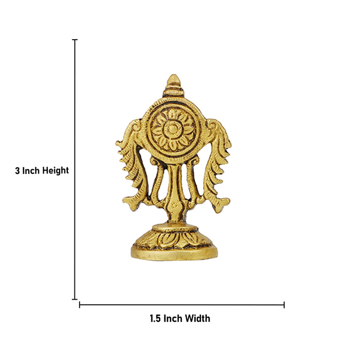 Shankh Chakra Namam With Base - 3 x 1.5 Inches | 3 Pcs / Antique Brass Shankh Chakra Namam for Pooja - Brass Murties