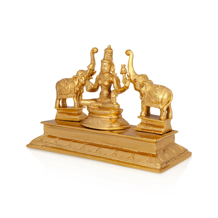 Gajalakshmi with Elephant Sitting On Base Murti - 4 x 6.5 Inches | Panchaloha Idol/ Gajalaxmi Murti for Pooja - Panchaloha Murties