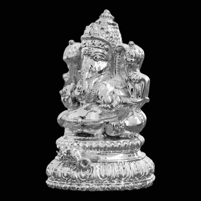 Ganesh Murti - Silver - 2 Inch | Copper Idol/ Vinayagar Statue/ Ganapati Murti for Pooja - Copper Murties