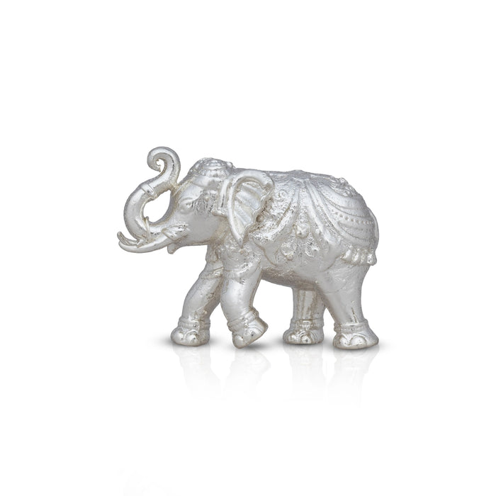 Elephant Statue - 1 x 2 Inches | Copper Idol/ Silver Polish Elephant Figurine for Home/ 55 Gms Approx - Table Stand Accessories