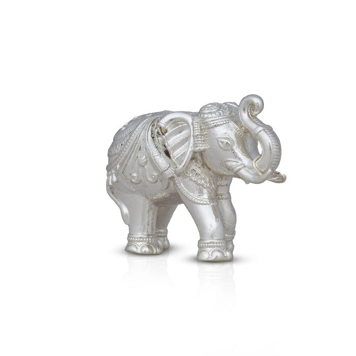 Elephant Statue - 1 x 2 Inches | Copper Idol/ Silver Polish Elephant Figurine for Home/ 55 Gms Approx - Table Stand Accessories