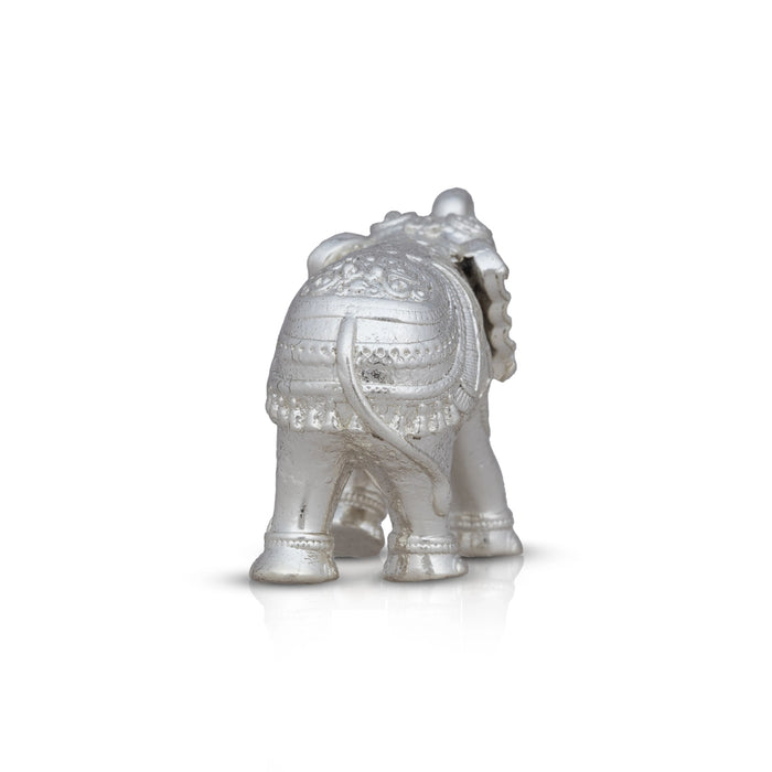 Elephant Statue - 1 x 2 Inches | Copper Idol/ Silver Polish Elephant Figurine for Home/ 55 Gms Approx - Table Stand Accessories