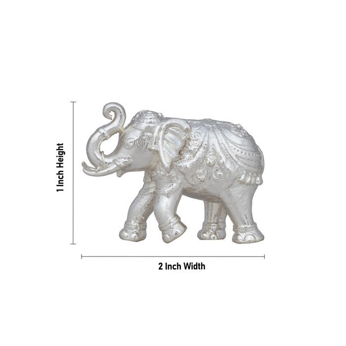 Elephant Statue - 1 x 2 Inches | Copper Idol/ Silver Polish Elephant Figurine for Home/ 55 Gms Approx - Table Stand Accessories