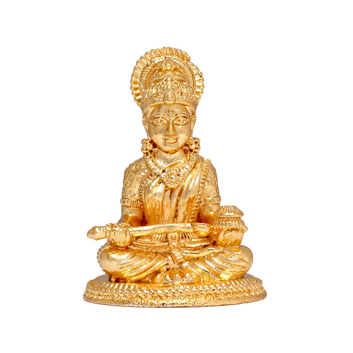 Annapoorani Statue - Gold Polish - 2.5 x 1.5 Inch | Copper Idol/ Annapuran Devi Murti/ Annapurna Murti for Pooja - Copper Murties