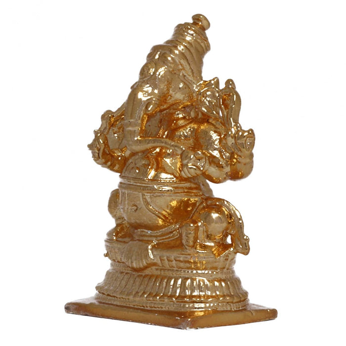 Ganesh Murti Sitting On Base - 1.75 x 1.25 Inches | Copper Idol/ Gold Polish Ganpati Murti for Pooja - Copper Murties