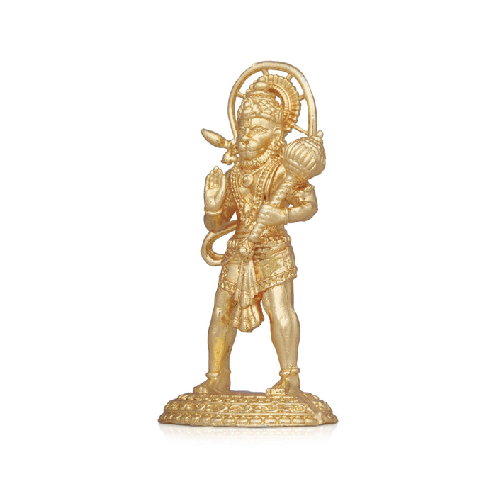 Anjaneya Statue - 3 x 1.5 Inches | Copper Idol/ Gold Polish Standing Hanuman Statue for Pooja/ 55 Gms Approx - Copper Murties