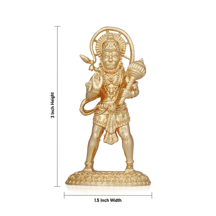 Anjaneya Statue - 3 x 1.5 Inches | Copper Idol/ Gold Polish Standing Hanuman Statue for Pooja/ 55 Gms Approx - Copper Murties