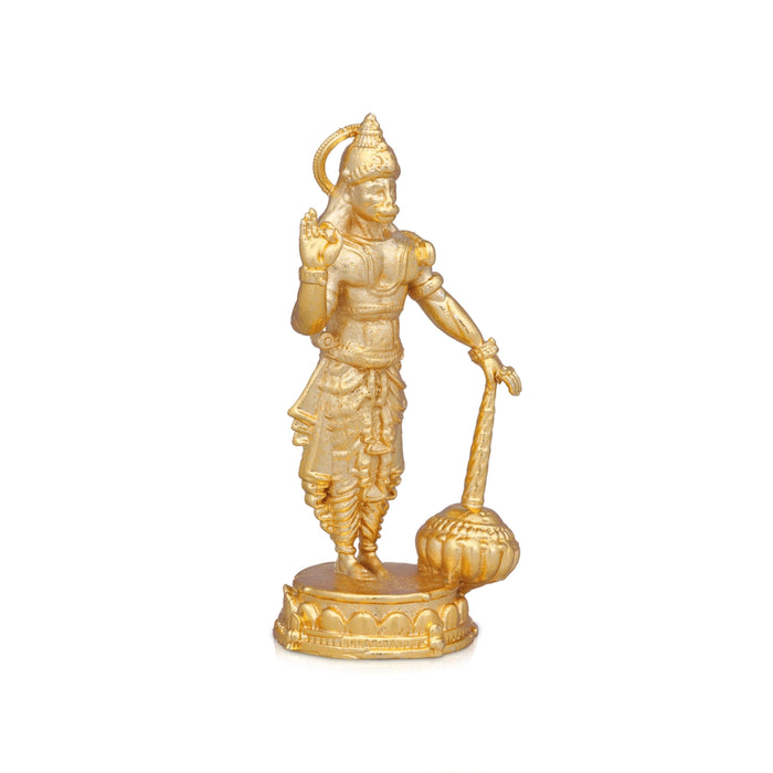 Anjaneya Statue - 3 x 1.5 Inches | Copper Idol/ Gold Polish Standing Hanuman Statue for Pooja/ 105 Gms Approx - Copper Murties