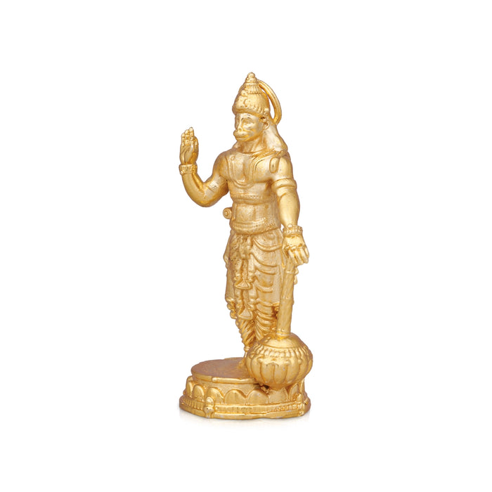 Anjaneya Statue - 3 x 1.5 Inches | Copper Idol/ Gold Polish Standing Hanuman Statue for Pooja/ 105 Gms Approx - Copper Murties