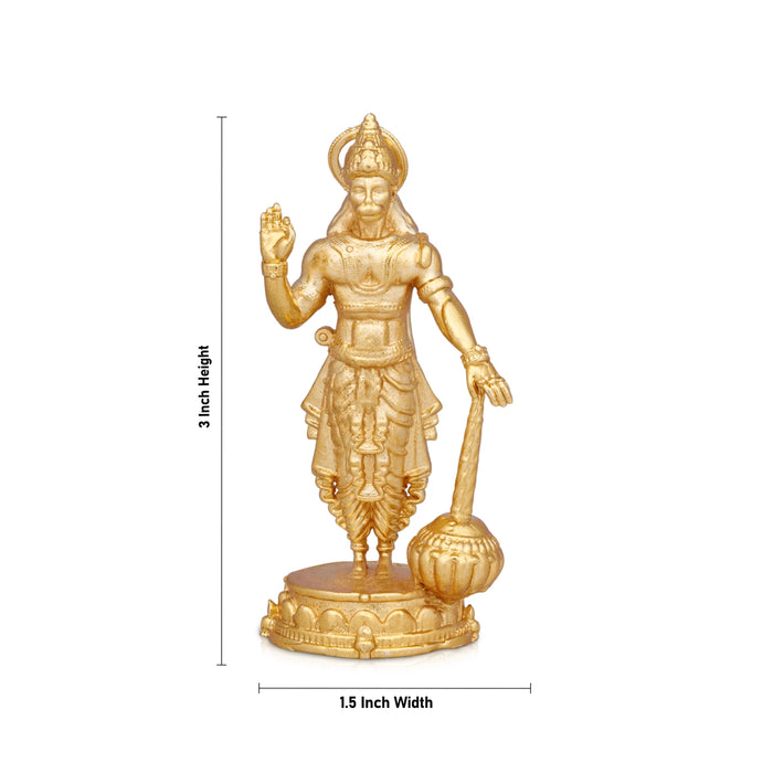 Anjaneya Statue - 3 x 1.5 Inches | Copper Idol/ Gold Polish Standing Hanuman Statue for Pooja/ 105 Gms Approx - Copper Murties