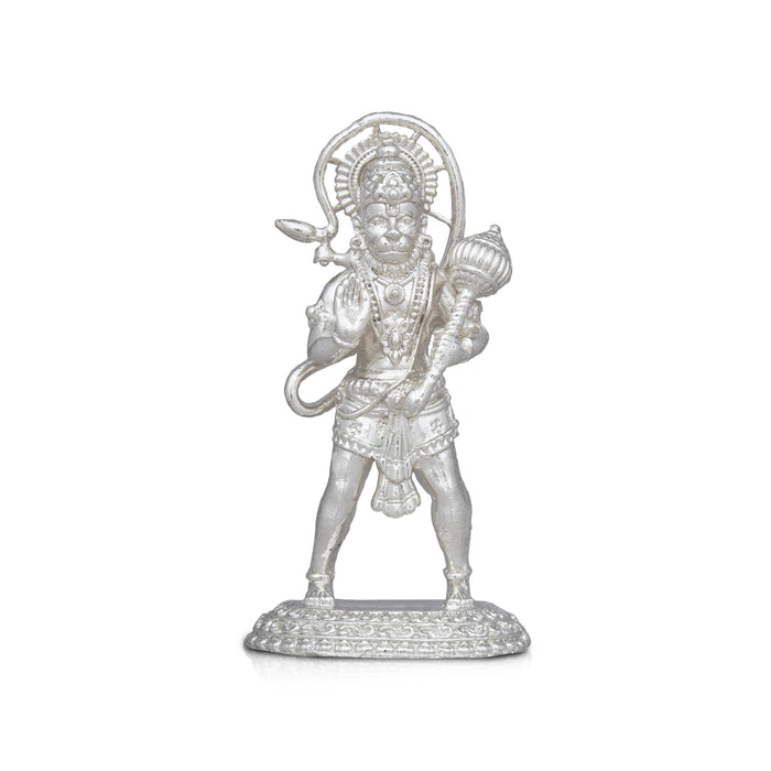 Anjaneya Statue - 3 x 1.5 Inches | Copper Idol/ Silver Polish Standing Hanuman Statue for Pooja/ 55 Gms Approx - Copper Murties