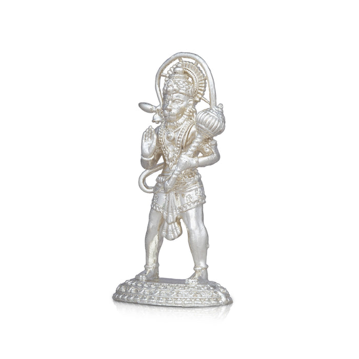 Anjaneya Statue - 3 x 1.5 Inches | Copper Idol/ Silver Polish Standing Hanuman Statue for Pooja/ 55 Gms Approx - Copper Murties