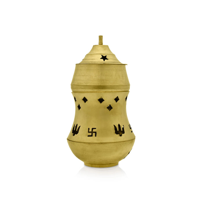 Brass Kapoor Dhani - 6 X 3 Inches | Camphor Burner/ Kapoor Diya/ Aroma Diffuser For Pooja And Fragrance - Kapur Aarti