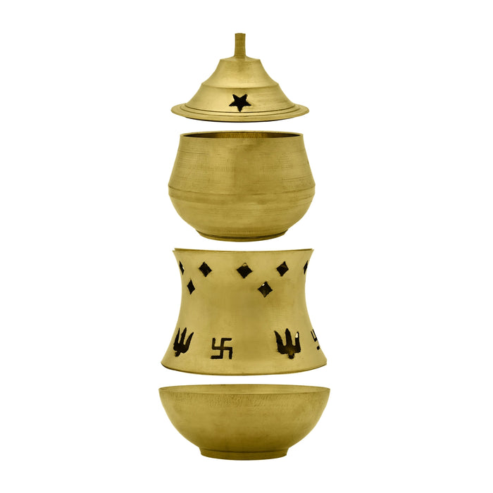 Brass Kapoor Dhani - 6 X 3 Inches | Camphor Burner/ Kapoor Diya/ Aroma Diffuser For Pooja And Fragrance - Kapur Aarti
