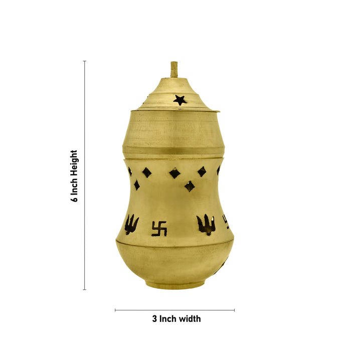 Brass Kapoor Dhani - 6 X 3 Inches | Camphor Burner/ Kapoor Diya/ Aroma Diffuser For Pooja And Fragrance - Kapur Aarti