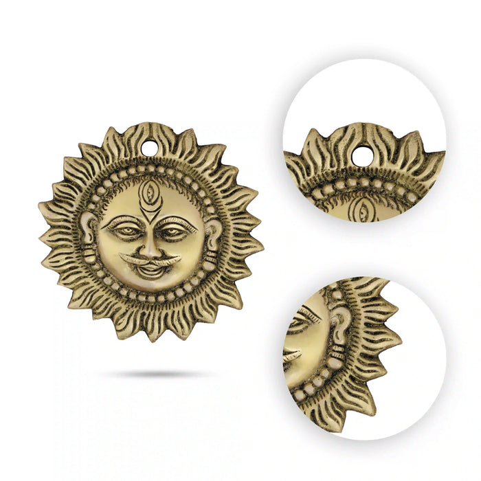 Sun Face Wall Hanging - 4 x 4 Inches | Antique Brass Wall Hanging/ Sun Wall Hanging for Home/ 235 Gms Approx