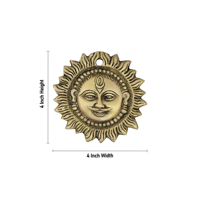 Sun Face Wall Hanging - 4 x 4 Inches | Antique Brass Wall Hanging/ Sun Wall Hanging for Home/ 235 Gms Approx