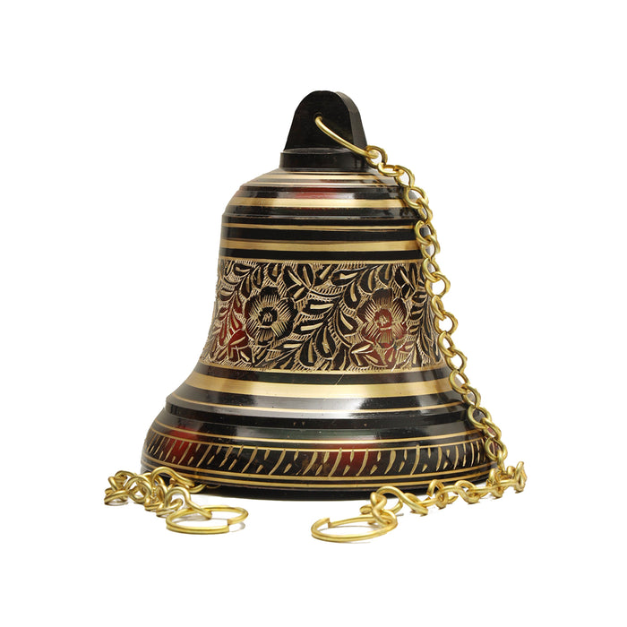 Brass Bell - 7.5 Inches | Brass Bell Hanging/ Pooja Hanging Bell with Chain/ Hanging Bells for Mandir - Pooja Bells