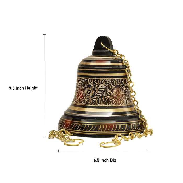 Brass Bell - 7.5 Inches | Brass Bell Hanging/ Pooja Hanging Bell with Chain/ Hanging Bells for Mandir - Pooja Bells