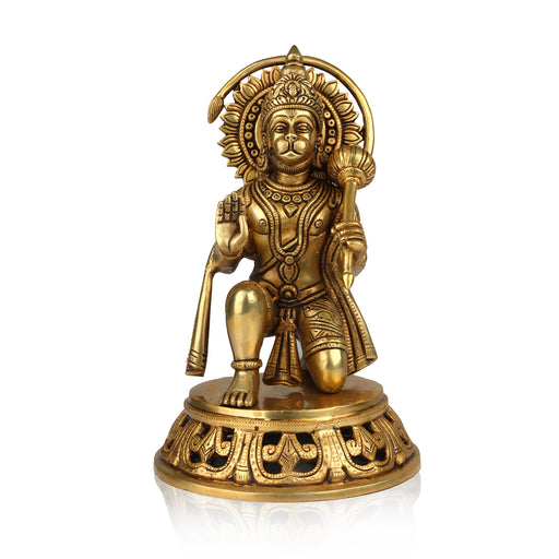 Anjaneya Statue - 11 Inches | Hanuman Mandi/ Brass Idol/ Hanuman Murti/ Hanuman Statue for Pooja - Brass Murties