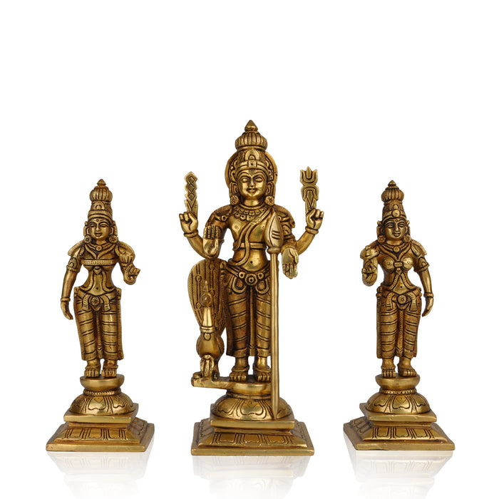 Murugan Valli Deivanai Set - 9.5 Inches | Antique Brass Statue/ Murugan Statue/ Murugan Silai for Pooja - Brass Murties