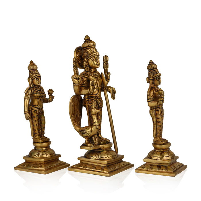 Murugan Valli Deivanai Set - 9.5 Inches | Antique Brass Statue/ Murugan Statue/ Murugan Silai for Pooja - Brass Murties