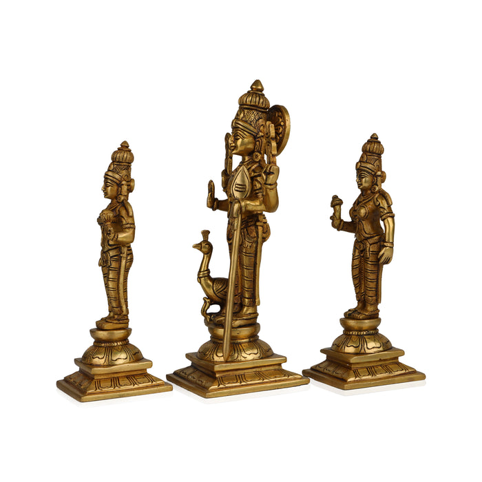 Murugan Valli Deivanai Set - 9.5 Inches | Antique Brass Statue/ Murugan Statue/ Murugan Silai for Pooja - Brass Murties