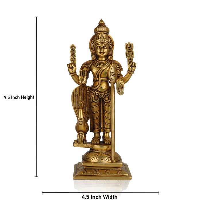 Murugan Valli Deivanai Set - 9.5 Inches | Antique Brass Statue/ Murugan Statue/ Murugan Silai for Pooja - Brass Murties