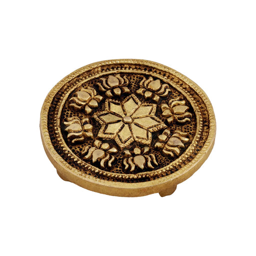 Chowki Round | Antique Brass Manai Palagai / Patla / Bajot for Pooja - Bajot