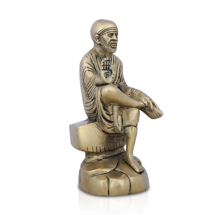 Sai Baba Idol - 7 x 4 Inches | Antique Brass Idol/ Sai Baba Statue for Pooja/ 1.680 Kgs Approx - Brass Murties
